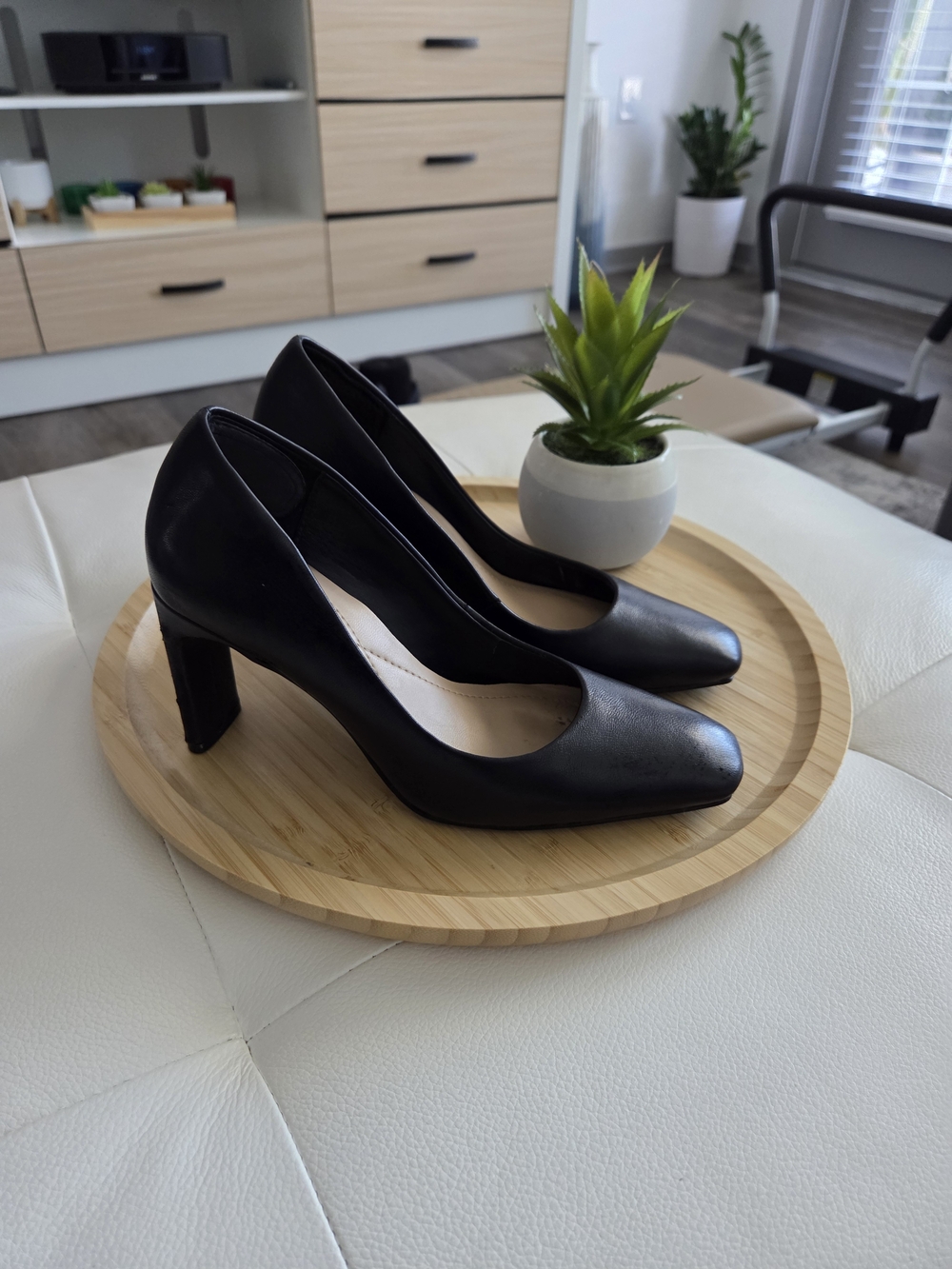 Alfani Black Leather-Look Mid Block Heel Pumps